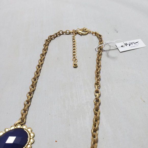 Bijou double layer cobalt blue acrylic stone statement necklace with gold chain - Picture 5 of 5